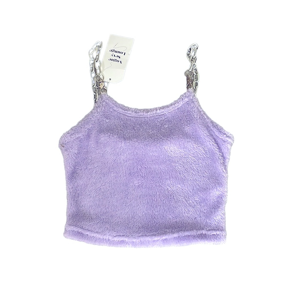 NWT purple fuzzy crop top with chain straps